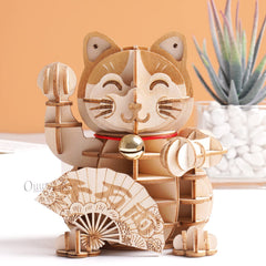 Rolife Lucky Cat model kit with illustrated English instructions for easy assembly.