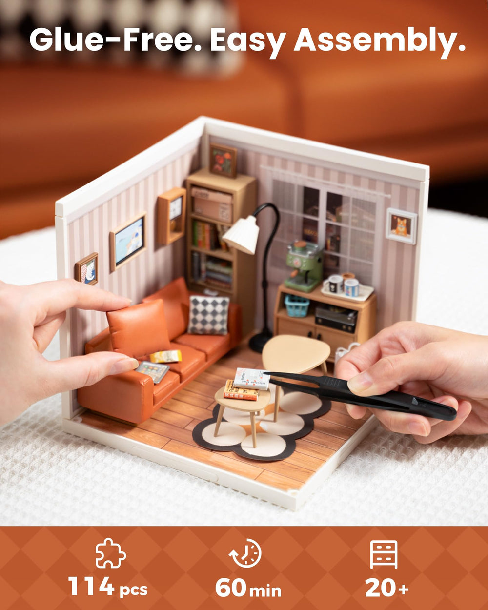 Rolife floor lamp miniature adds warm lighting to scenes.
