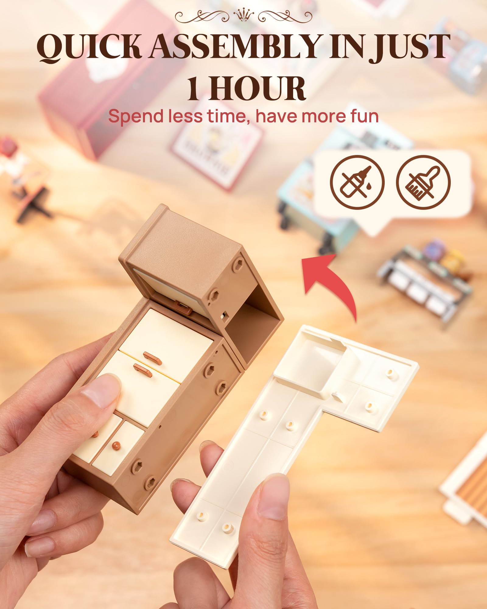 Rolife miniature garden scene preview pairs with figures for storytelling
