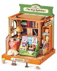 Rolife Muse Bookshop front view for elegant shelf display.