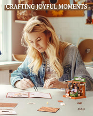 Rolife Muse Bookshop workspace desk scene inspires crafting projects.