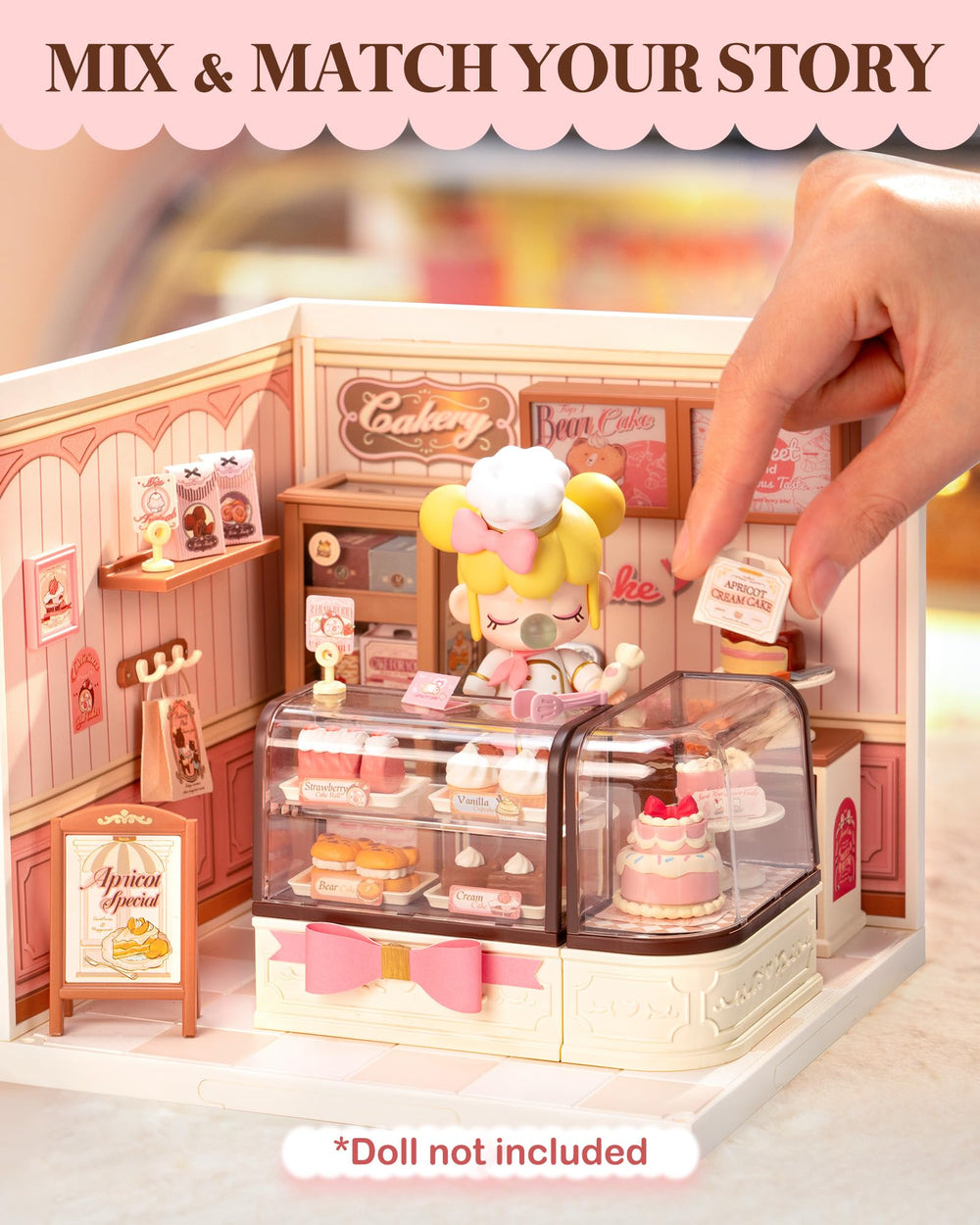 Rolife patisserie cabinet and furniture add authentic bakery details.