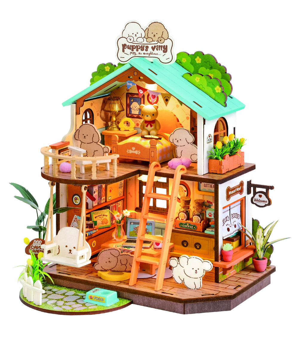 Rolife Puppy Cozy Villa front view for relaxing craft sessions