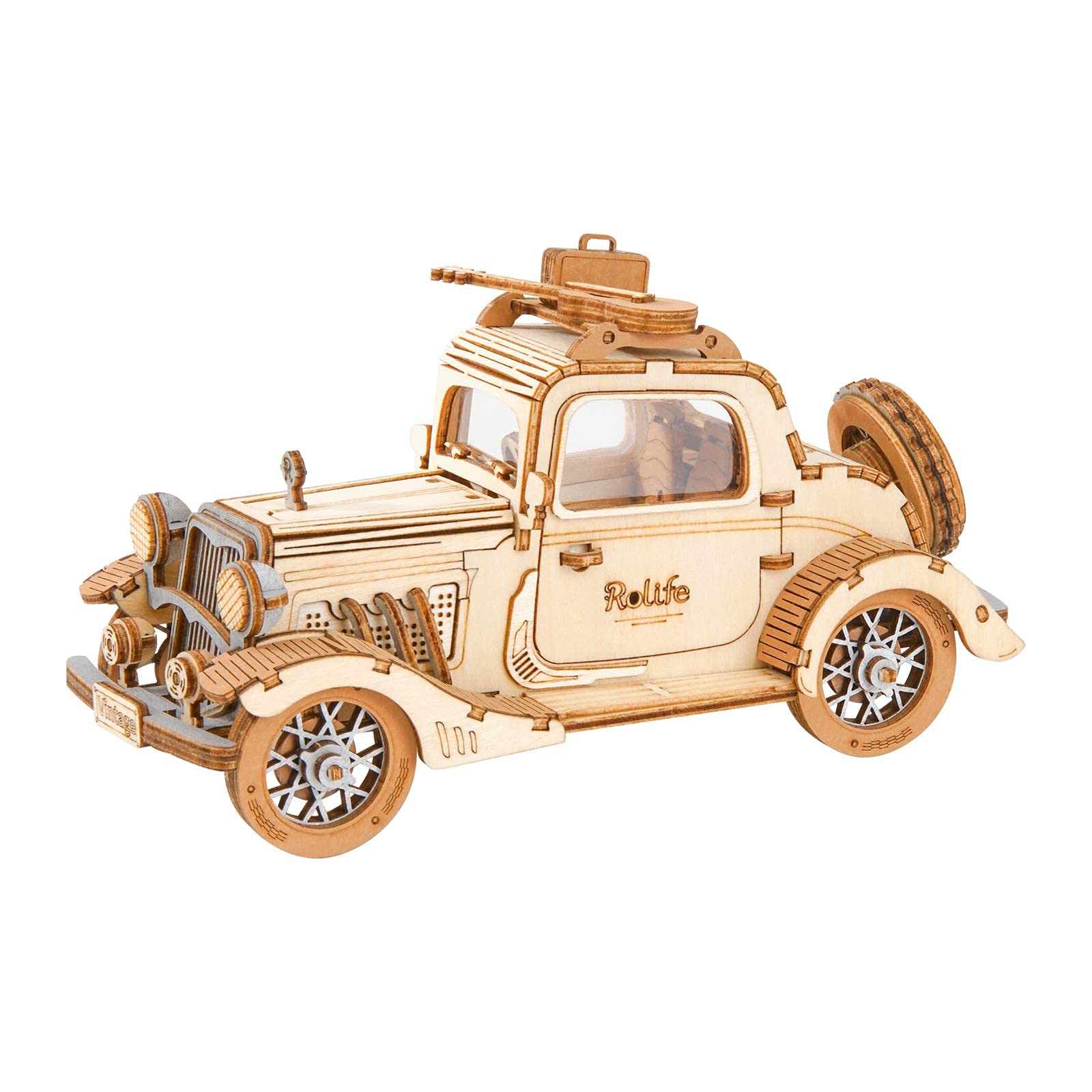 Rolife Retro Car model open-door detail for display shelf.