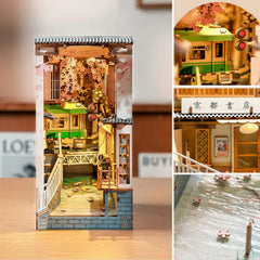 Rolife Sakura Densya storefronts lit at night for charming shelves