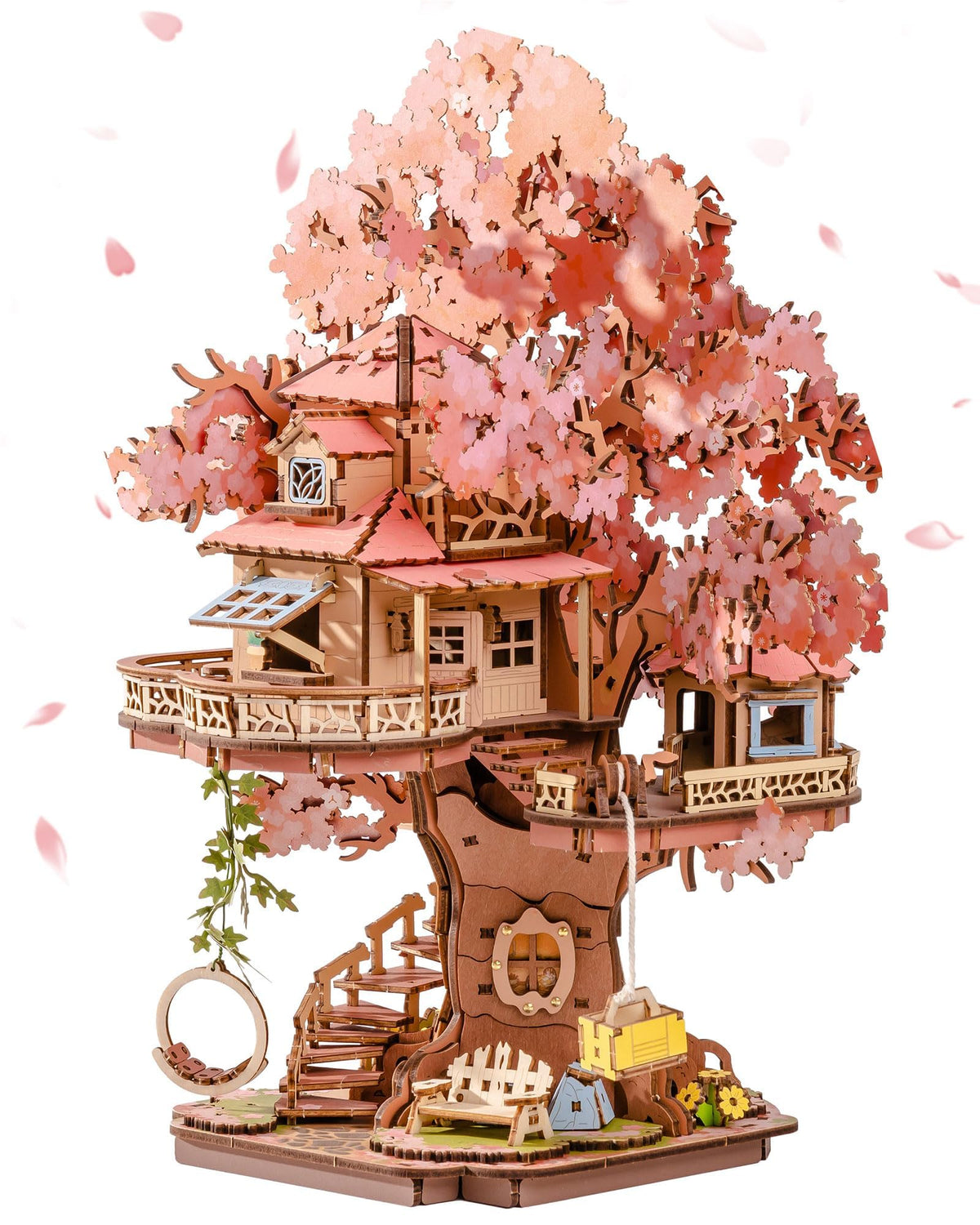 Rolife Sakura Tree House swing detail for charming display and storytelling.