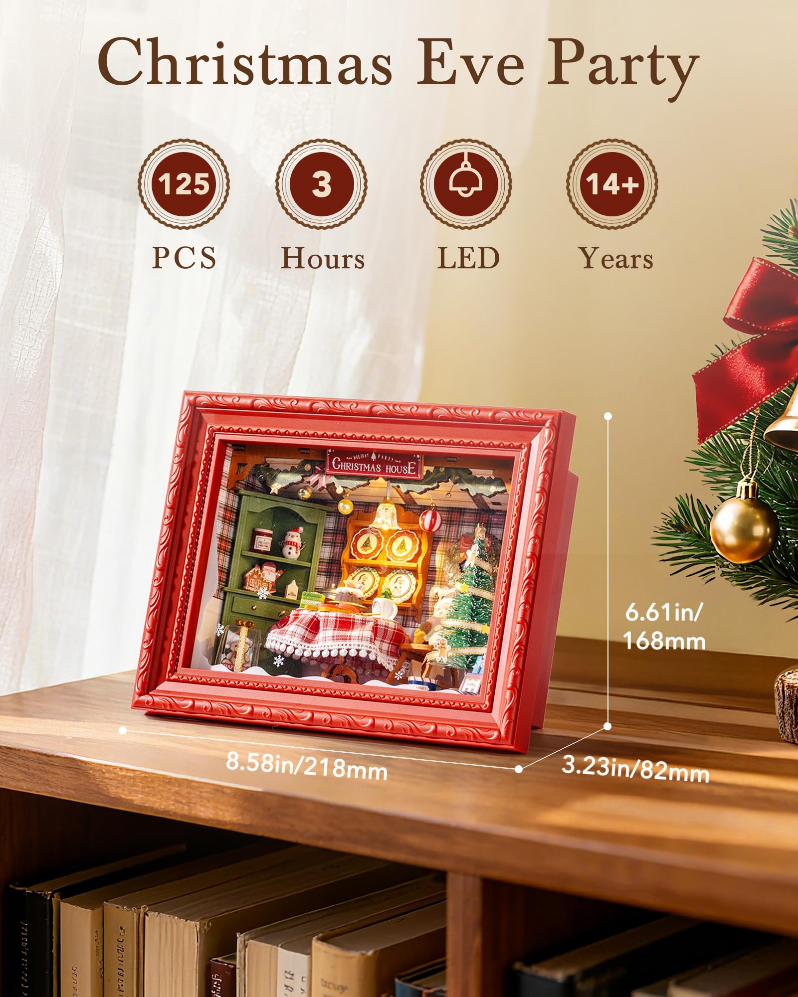 Rolife shadow box dollhouse lit at night adds cozy glow to rooms.