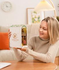 Rolife Sunshine Town clock scene, adds charming timepiece to your bookshelf display.