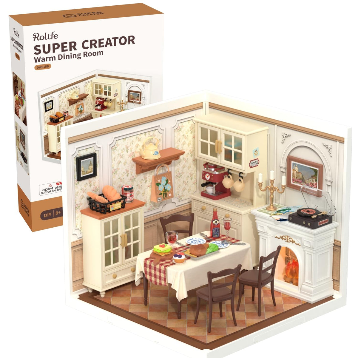 Rolife Super Creator dining room miniature with warm table setting for home decor