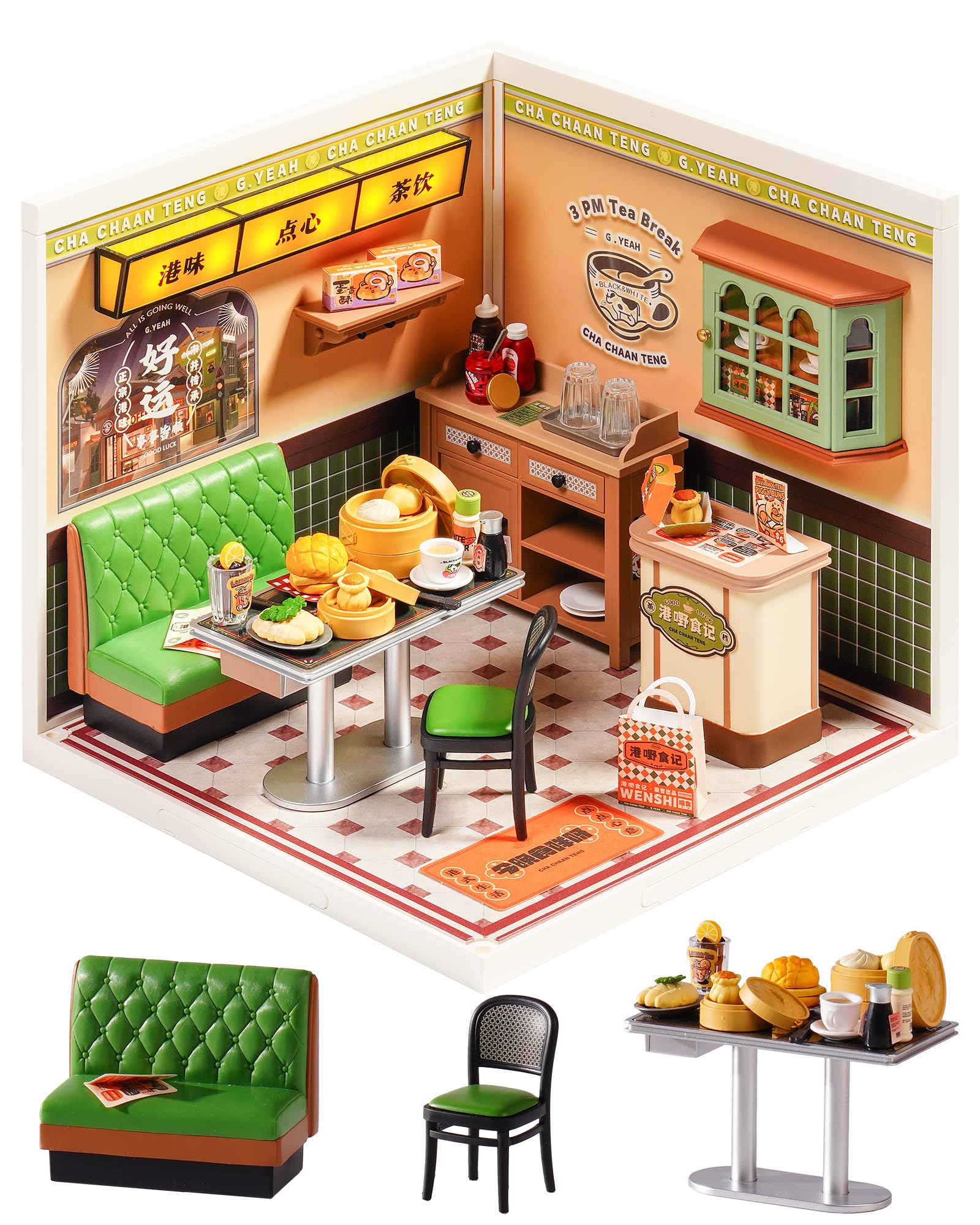 Rolife Super Creator HK Bites Cafe dollhouse kit ready for mini display