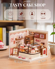 Rolife Tasty Cake Shop diorama display with LED ambience.