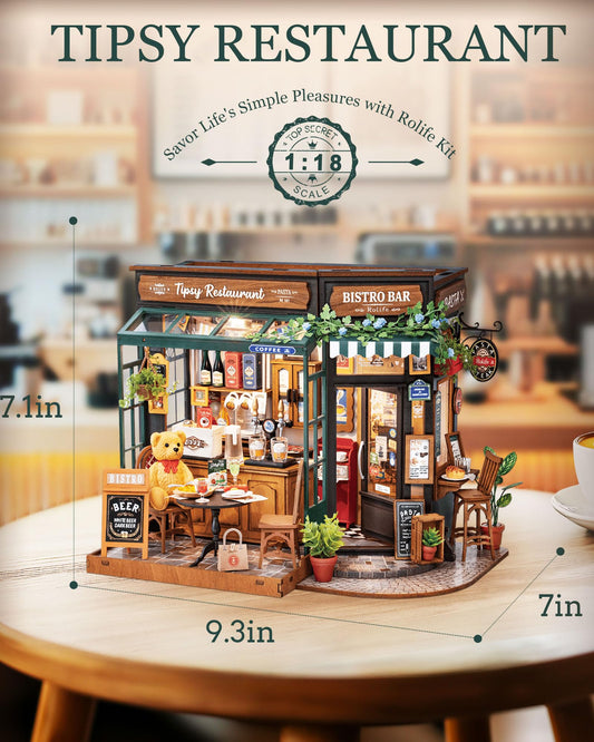 Rolife Tipsy Restaurant dining corner enhances desk décor and mini scene collection.