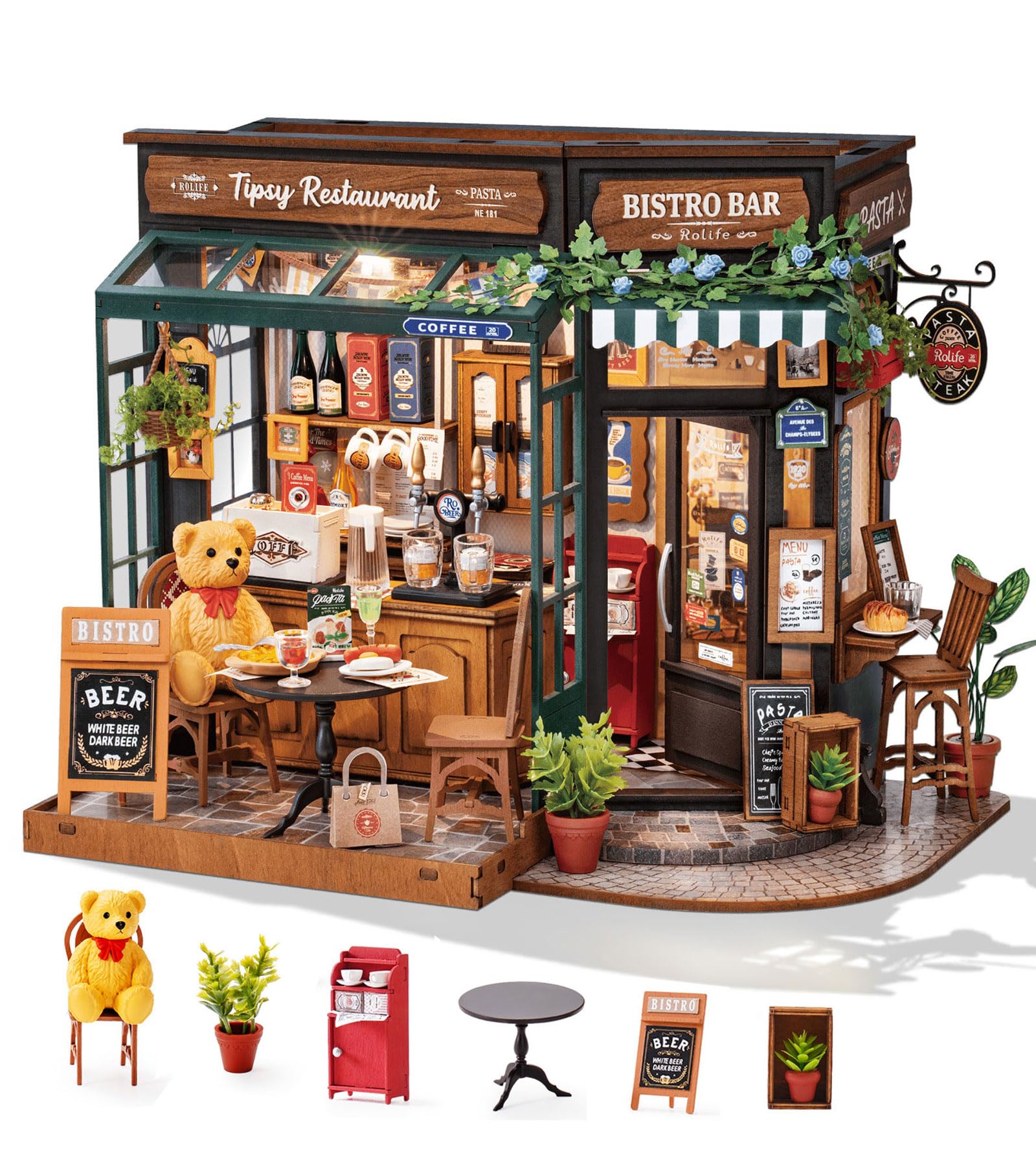 Rolife Tipsy Restaurant front facade for desk display and cozy home décor.