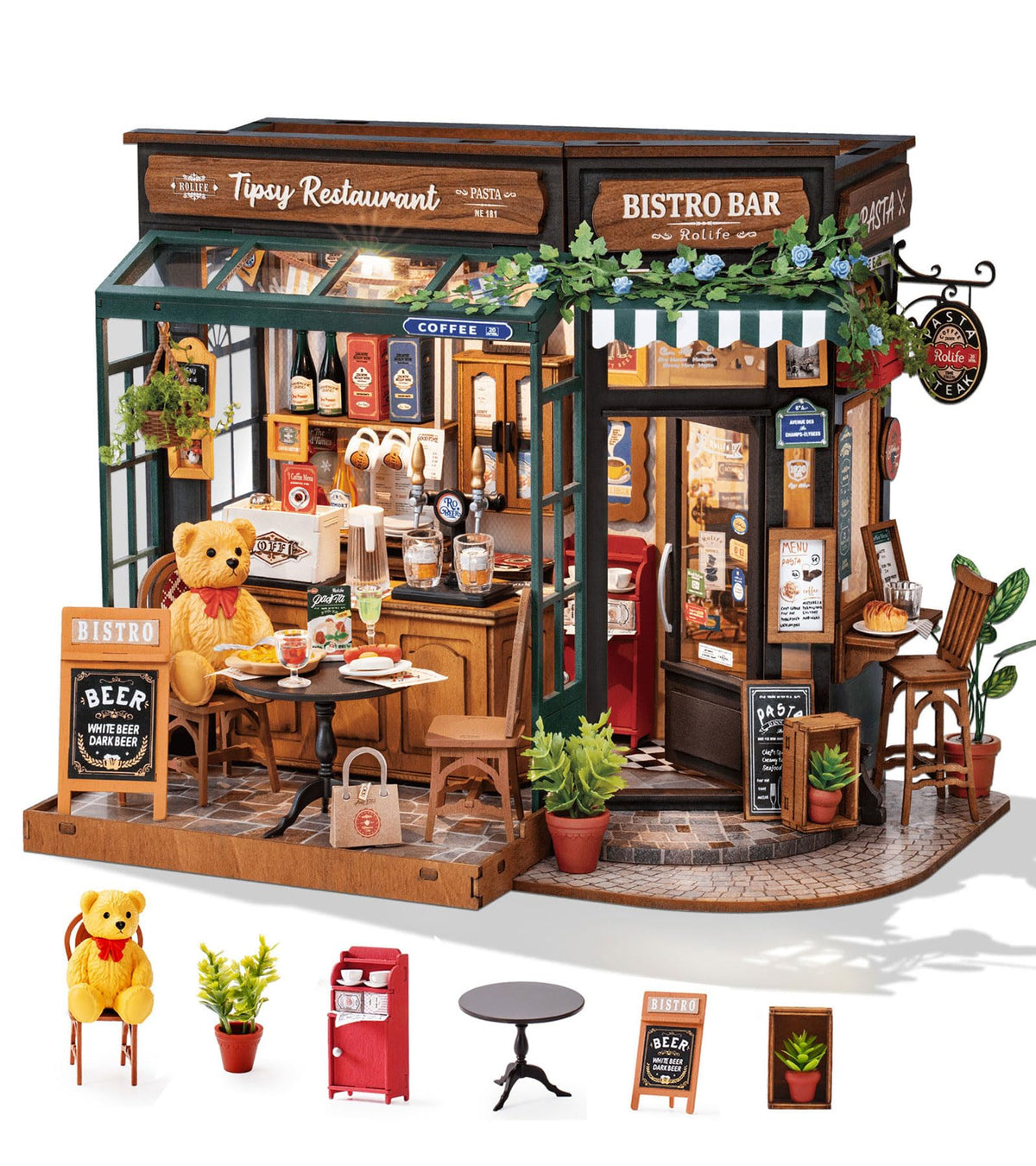 Rolife Tipsy Restaurant front facade for desk display and cozy home décor.