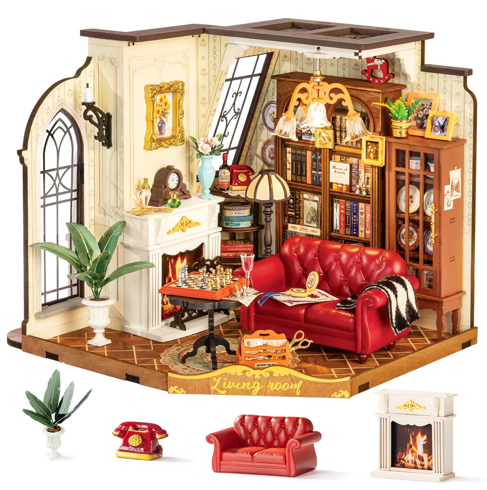 Rolife Victorian Parlor diorama featuring fireplace for cozy display