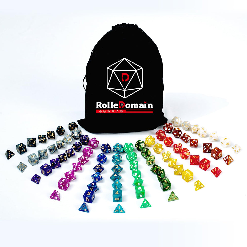 Rolledomain velvet dice bag showing organized storage