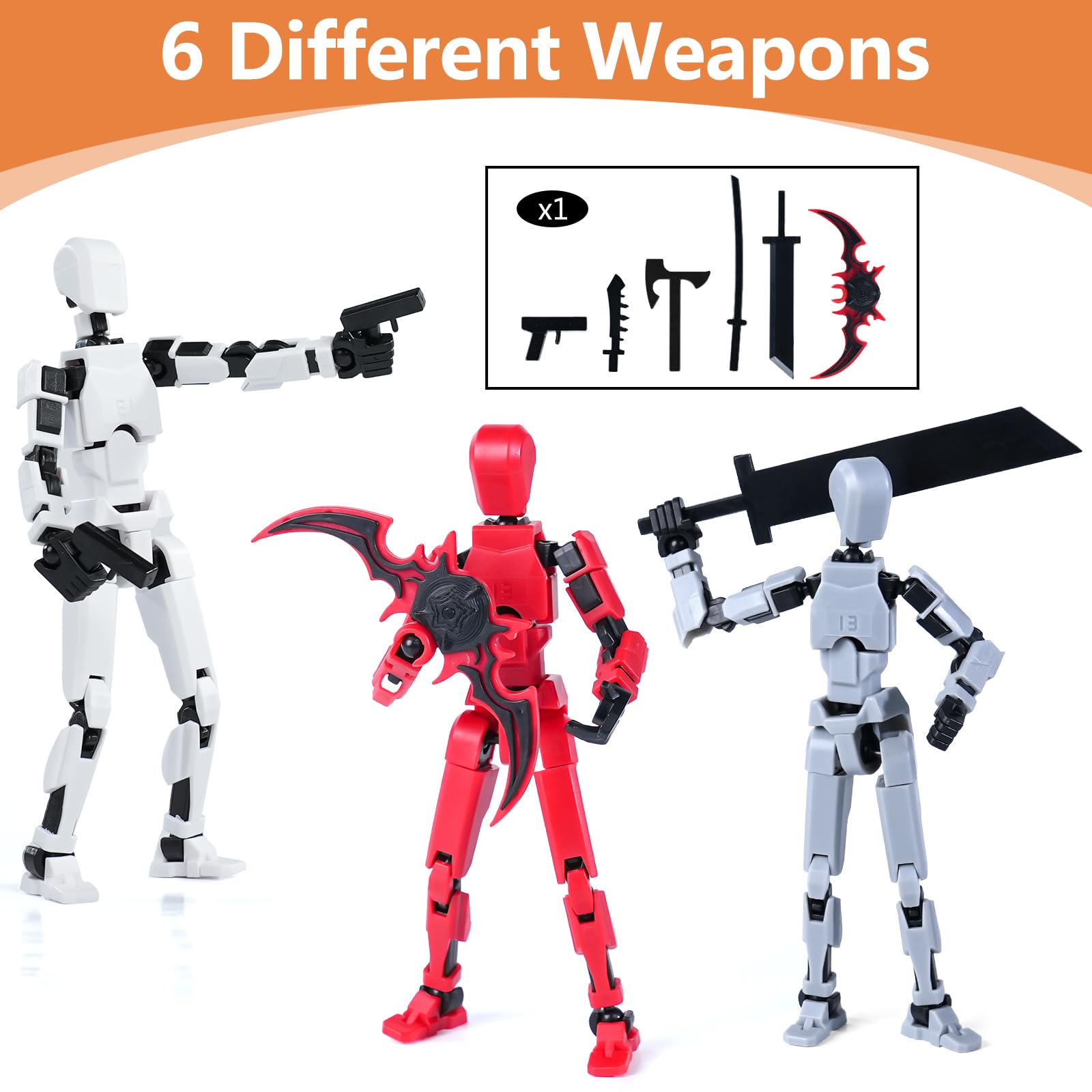 Rolling Art action figure with interchangeable hands and weapons for customization.