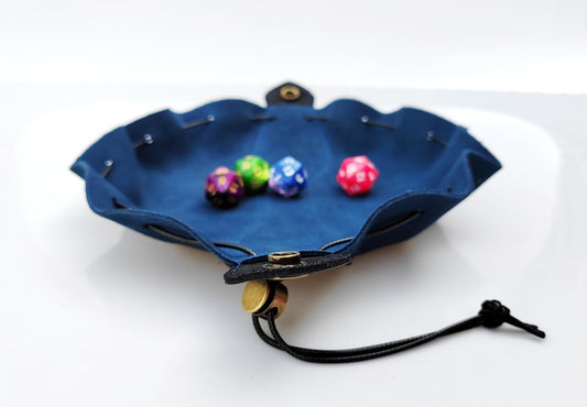 Rollooo dice bag opened to reveal large access for quick dice retrieval.
