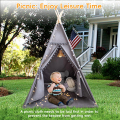 RONGFA Teepee Tent in grey cotton canvas for durable indoor use