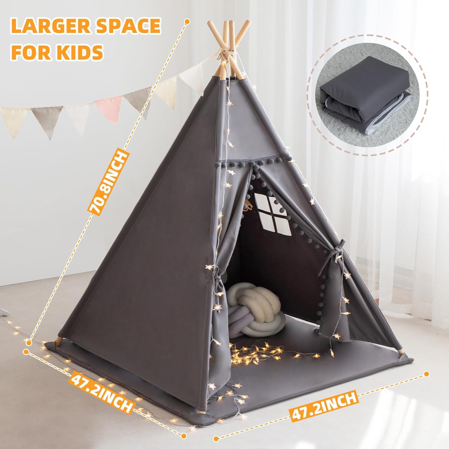 RONGFA Teepee Tent foldable design simplifies transport and storage