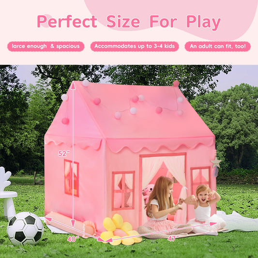 RONGFA pink tent front view with wide door and windows for breathable play.