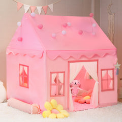 RONGFA pink play space tent assembled, spacious for multiple kids.