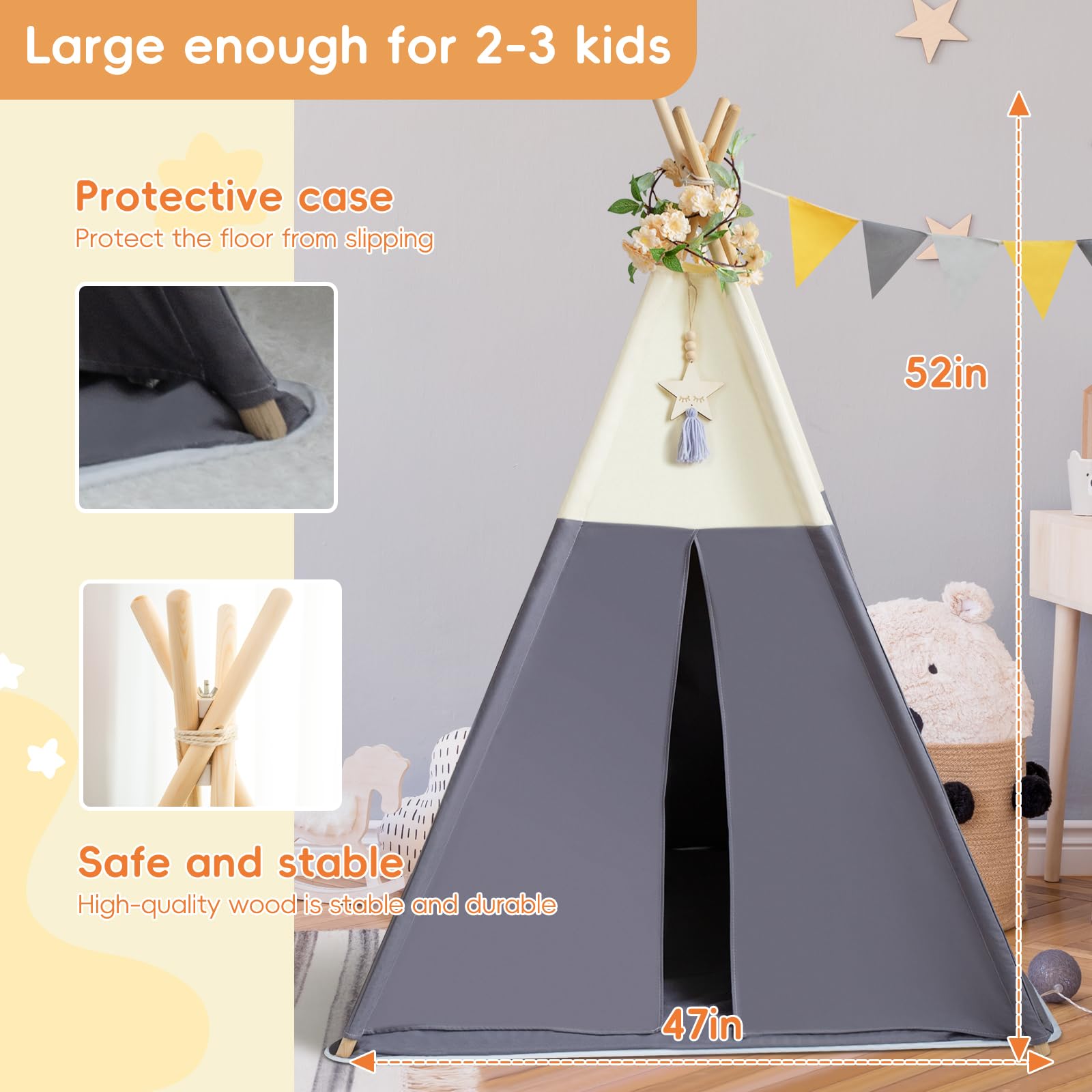 RONGFA Kids reading inside the tent, cozy light and space.