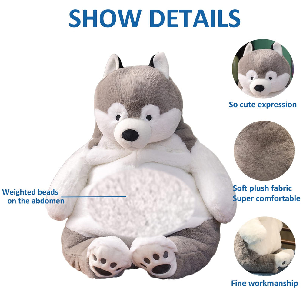 Ronivia Husky weighted plush pillow side view highlighting size and heft