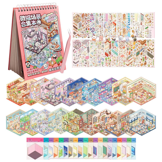 Ronlor 3D sticker scene kit cover with diverse diorama options for creative projects.