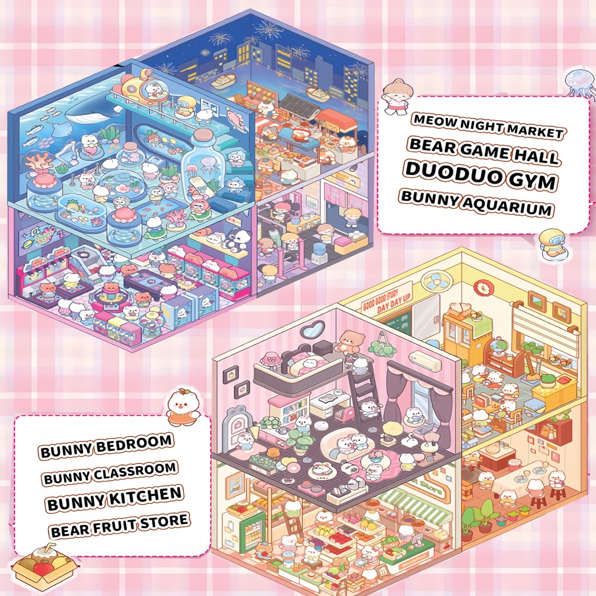 Ronlor 3D house stickers set highlights vibrant elements for playful miniature scenes.