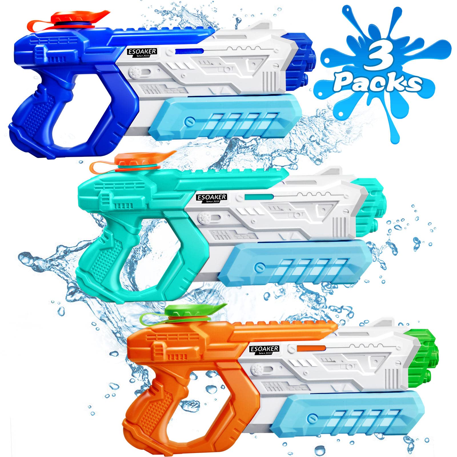 RONSTONE water gun 3-pack in bright colors for family pool fun