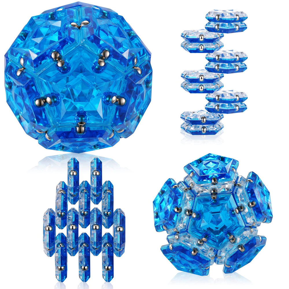 RoomyRoc Magnetic Fidget Sphere: crystal blue, pentagon magnets, sparks focus and creative play.