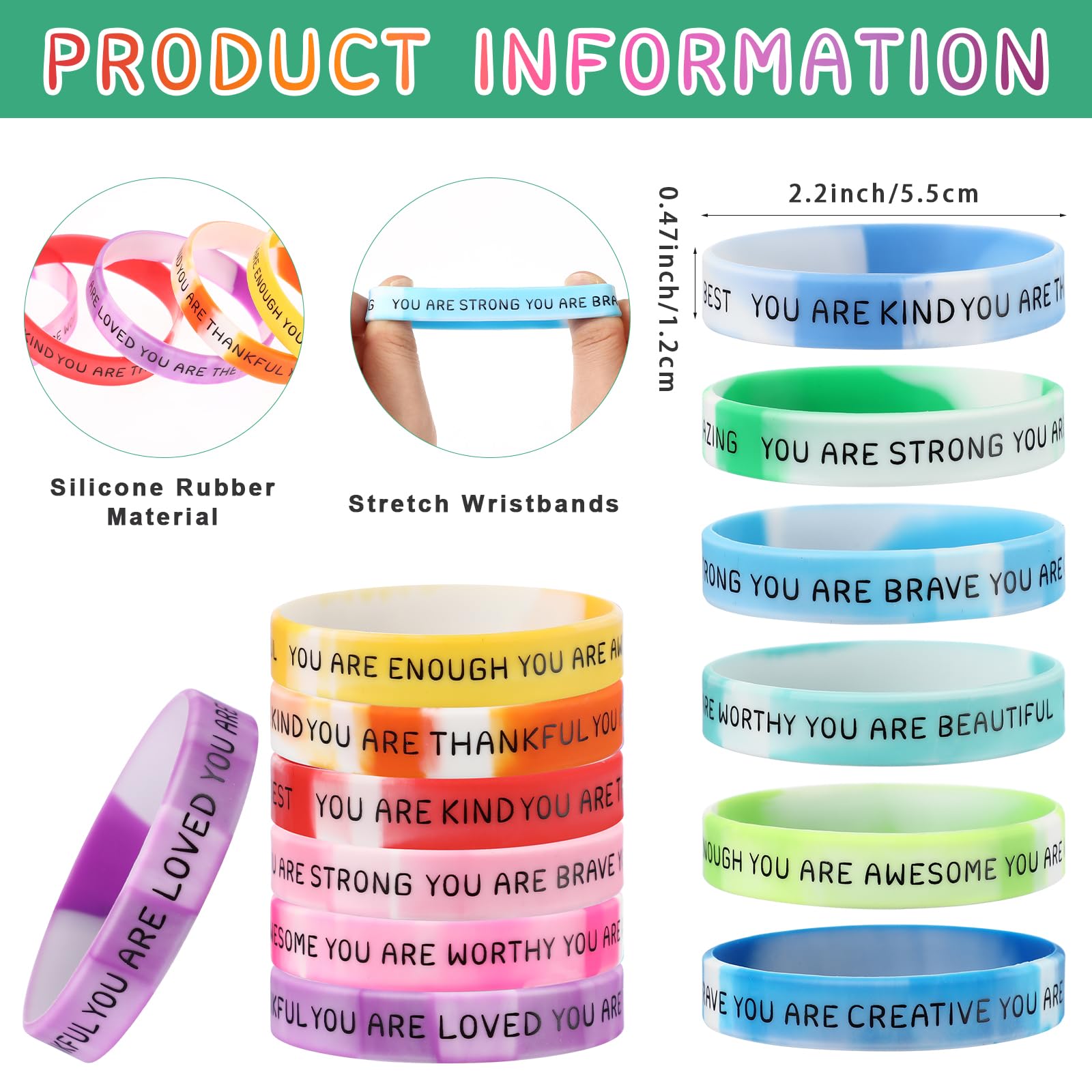 Roowest 120-piece set of inspirational wristbands for classroom rewards.