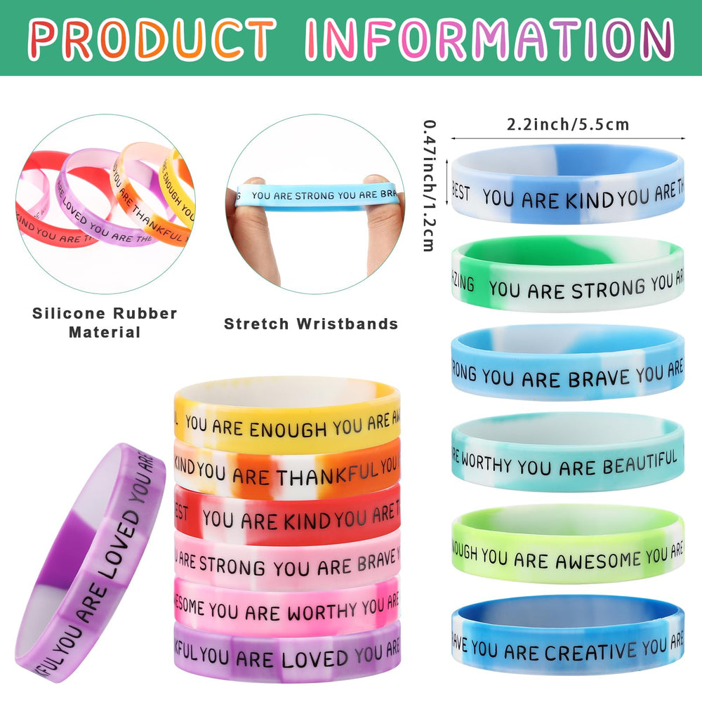Roowest 120-piece set of inspirational wristbands for classroom rewards.