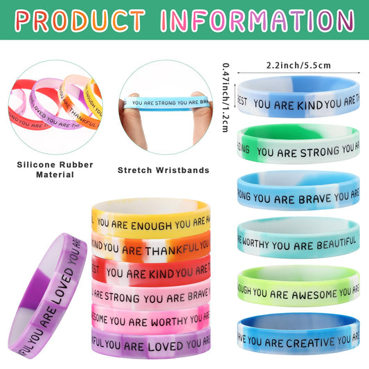 Roowest 120-piece set of inspirational wristbands for classroom rewards.