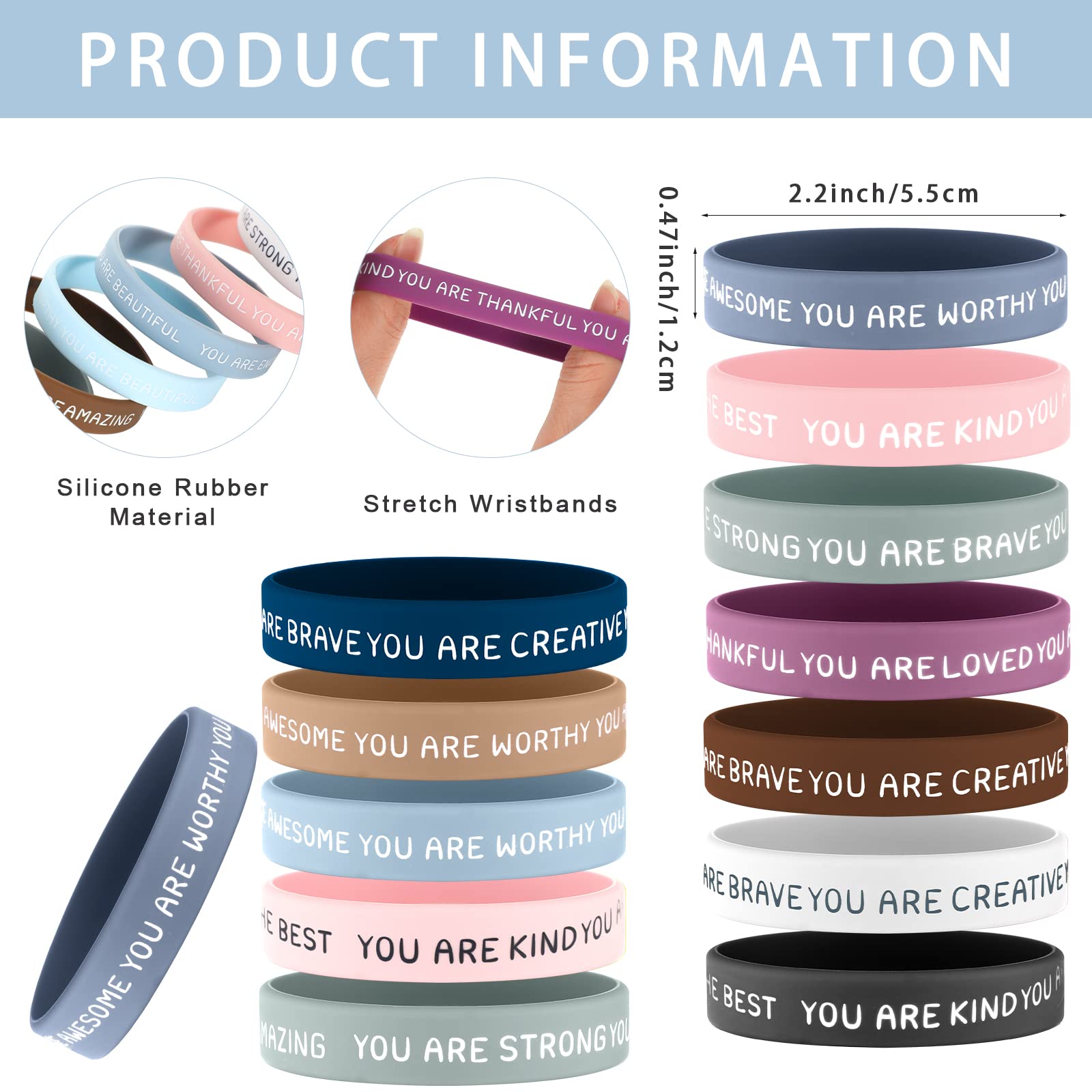 Roowest silicone bracelet close-up with inspirational quotes for students.