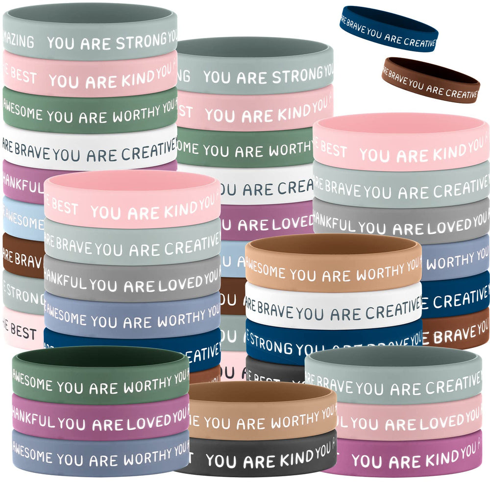 Roowest 120-piece motivational wristbands set in assorted styles for daily inspiration.