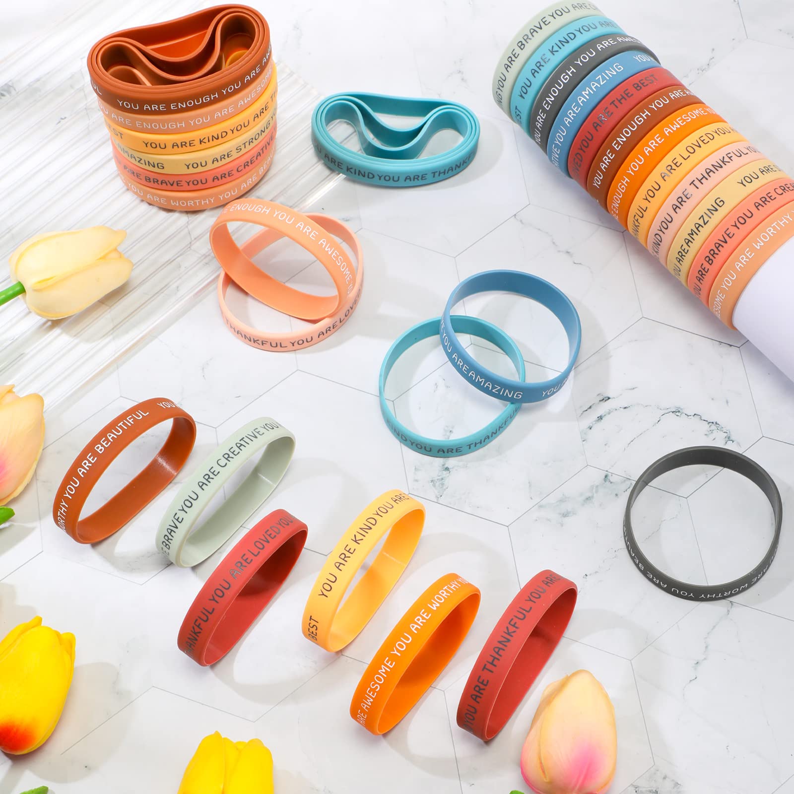 Roowest wristbands with motivational quotes in 12 colors, great for gifts