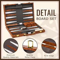 Ropoda backgammon dice shakers and chips arranged for quick setup.