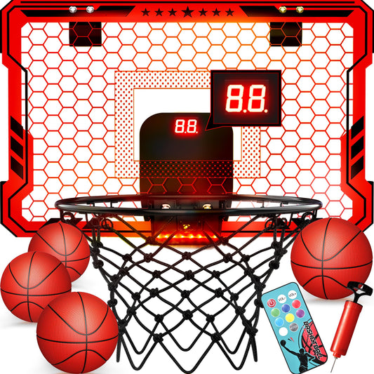 ropoda basketball hoop with seven-color LEDs for immersive play and clear visibility.