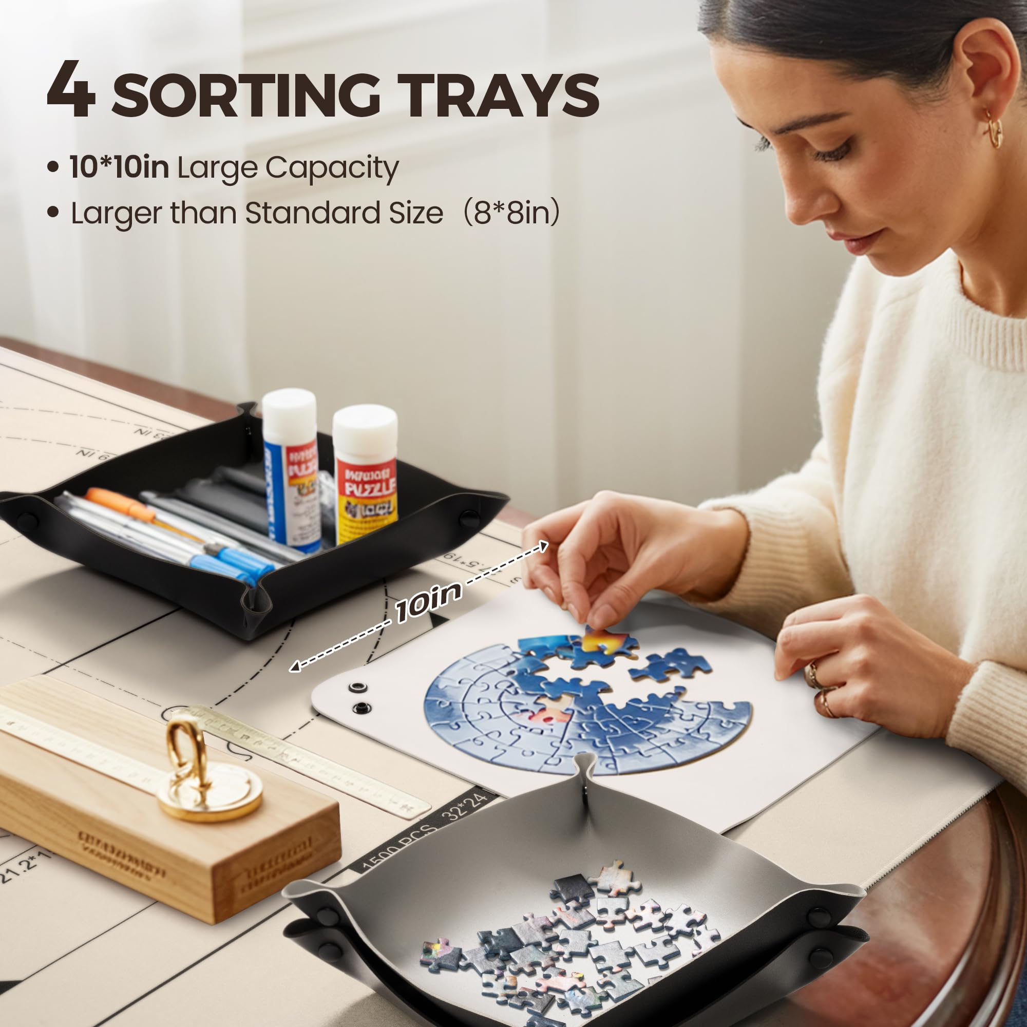 Ropoda puzzle saver with four large trays keeps pieces organized.