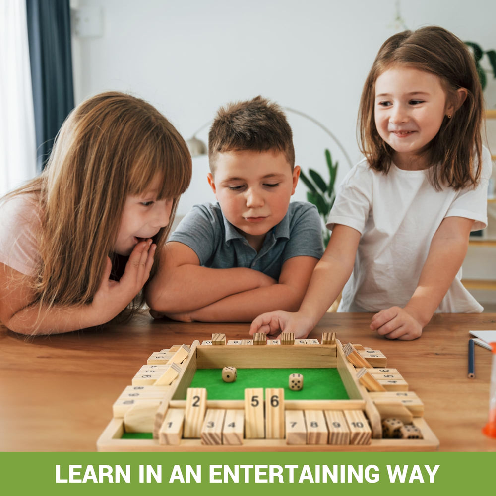 Ropoda shut the box 4-player game play captures social interaction and light competition for friends.