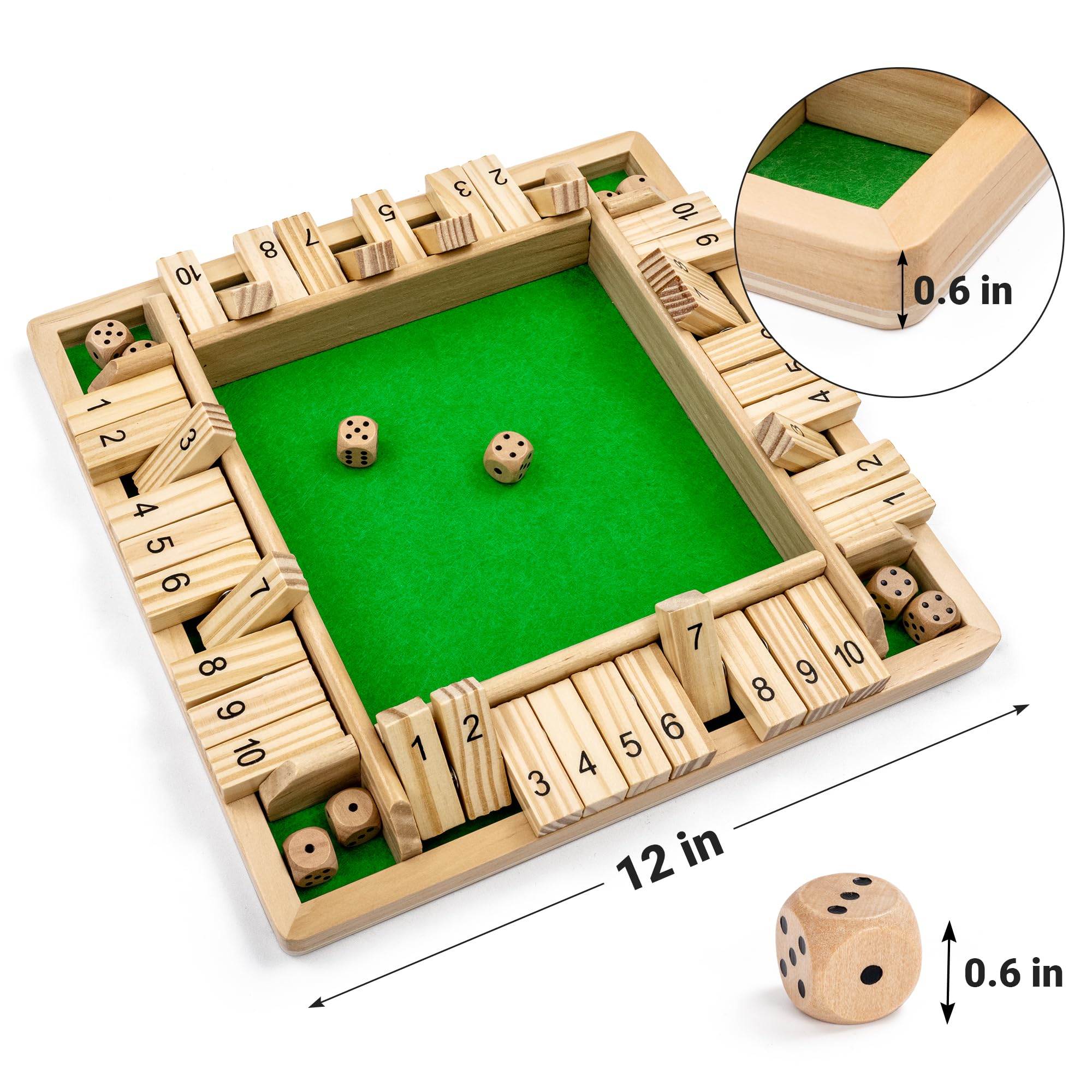 Ropoda shut the box silk-screen number tiles demonstrate clear numerals for intuitive scoring.