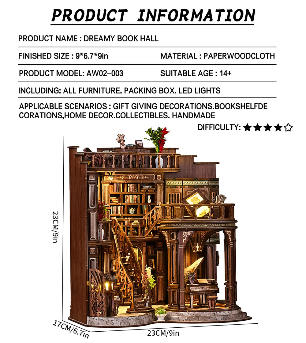 Roroom Dreamy Book Hall staircase detail adds authentic charm to shelves.
