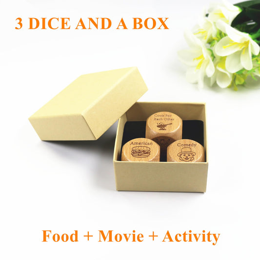 RORTUSAT Date Night Dice rolled to reveal playful food or movie choices.