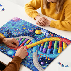 ROSE RAIN abstract galaxy art puzzle captivates with vivid colors and curiosity
