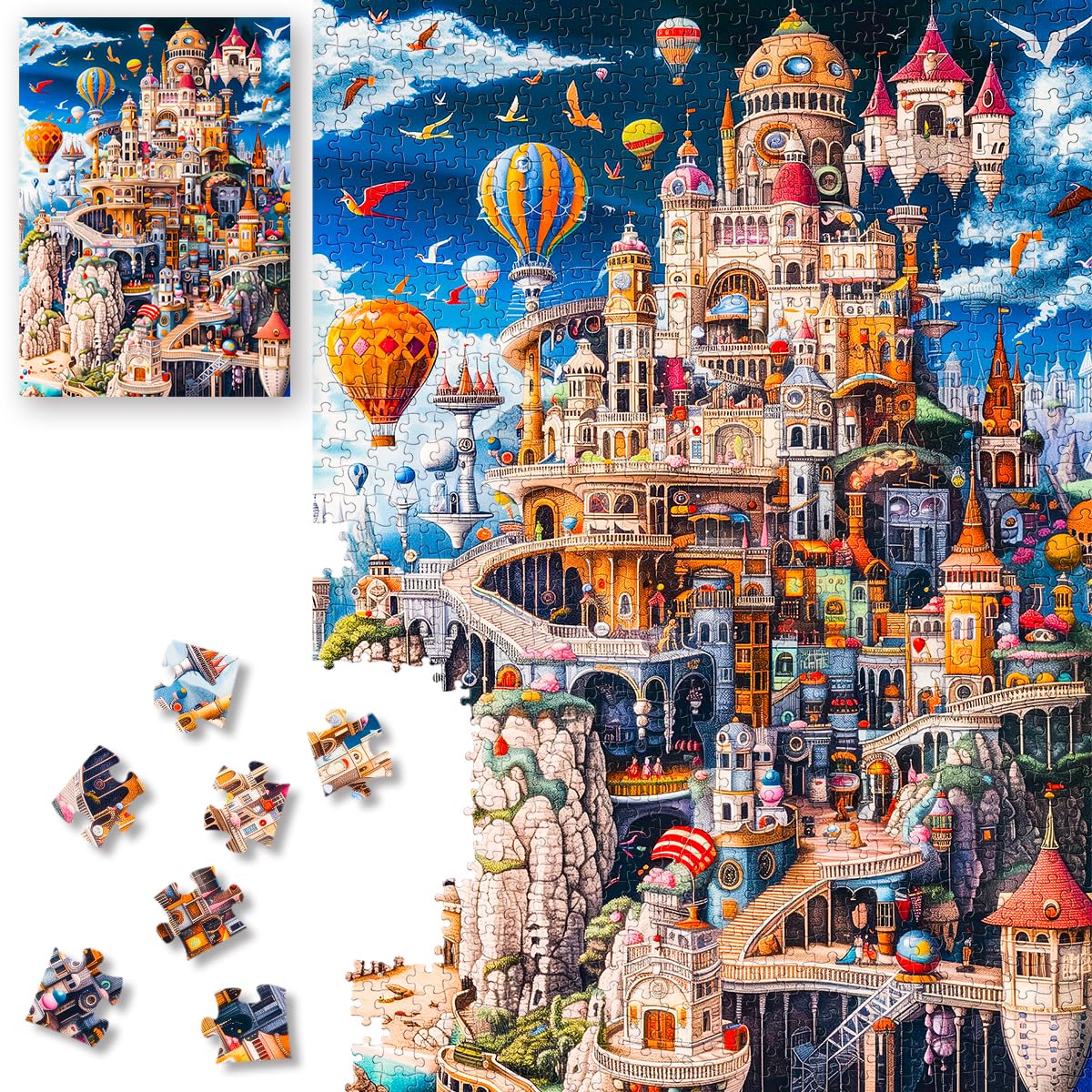 ROSE RAIN Premium 1000-piece puzzle—castle towers for immersive focus and mindful play.