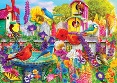 RoseArt Kodak Premium Bird Bath Garden puzzle closeup with vivid colors for immersive puzzling