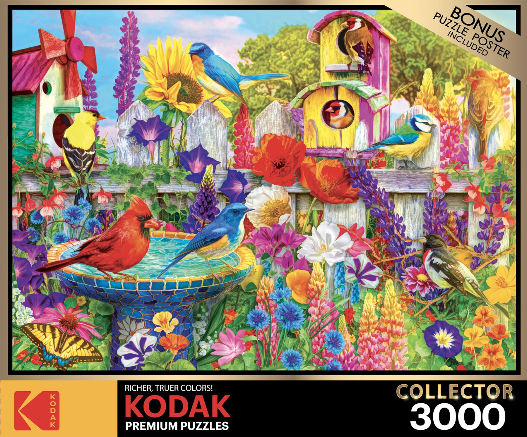 RoseArt Kodak Premium Bird Bath Garden puzzle pieces showing feather detail for realism