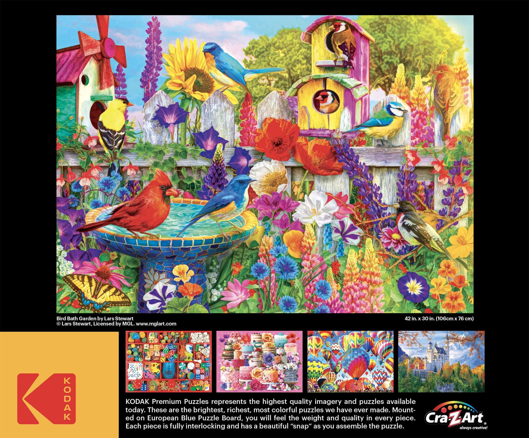 RoseArt Kodak Premium Bird Bath Garden puzzle poster included for quick planning